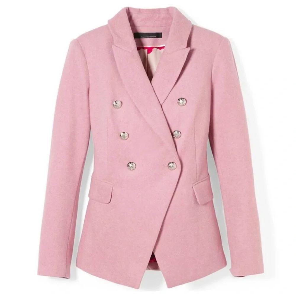 Women's Double-Breasted Pink Blazer Jacket